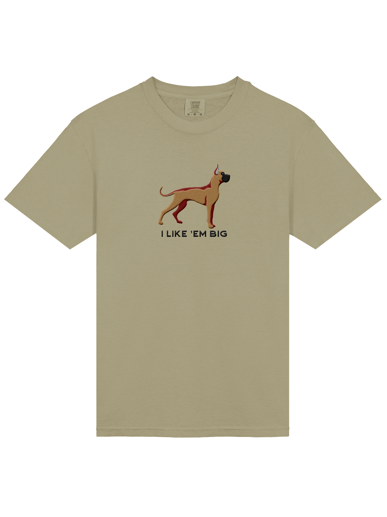I Like 'Em Big T-Shirt(Embroidered) of a Great Dane(Tan, Black Mask & Cropped Ears) product image (15)