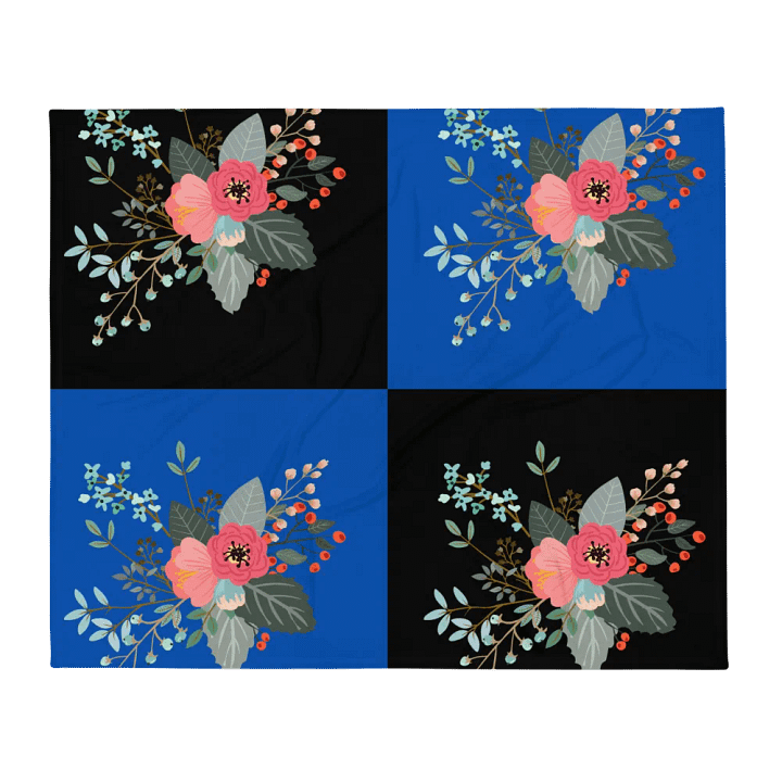 Flower on Black and Blue Pattern Throw Blanket | Floral Pattern Blanket product image (2)