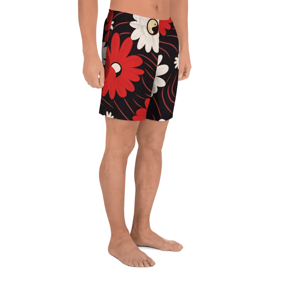Athletic Shorts 🔴 Functional Fashion at Its Best ⚫️ Red and White Flowers ⚪️ Yin and Yang product image (3)