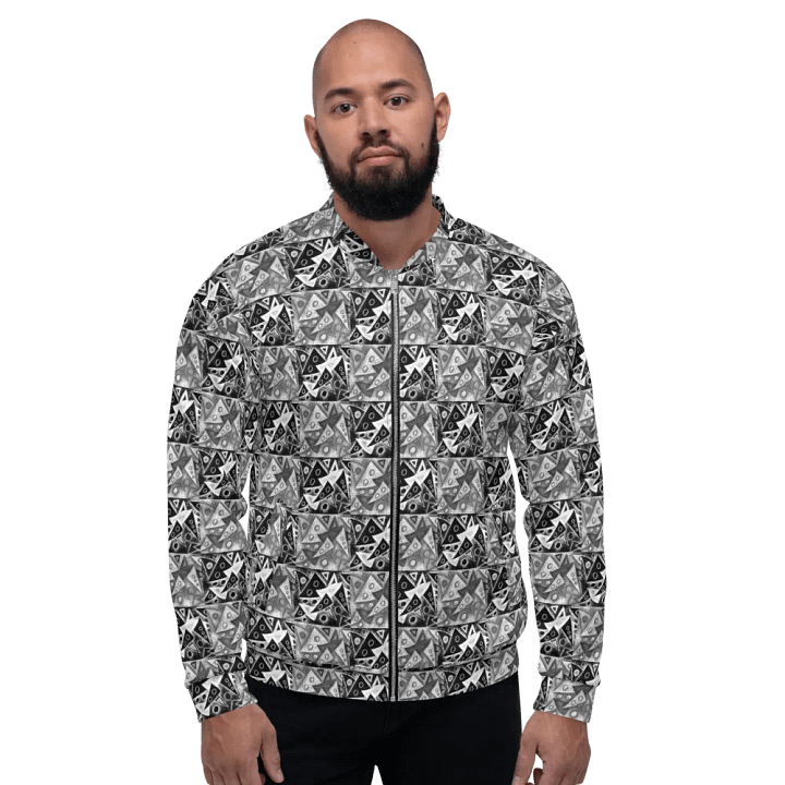Abstract Triangles in Grey, Black and White Unisex Bomber Jacket product image (1)