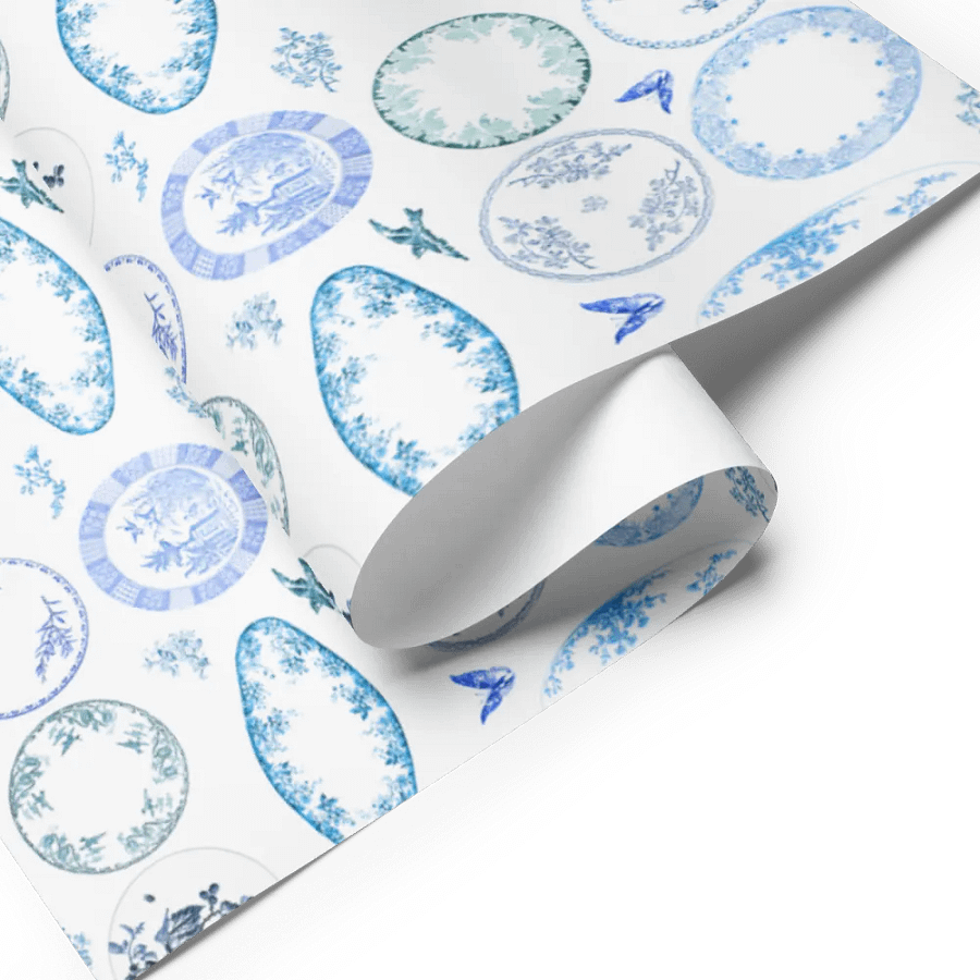 French Antique Plates | BLUE Wrapping Paper product image (8)