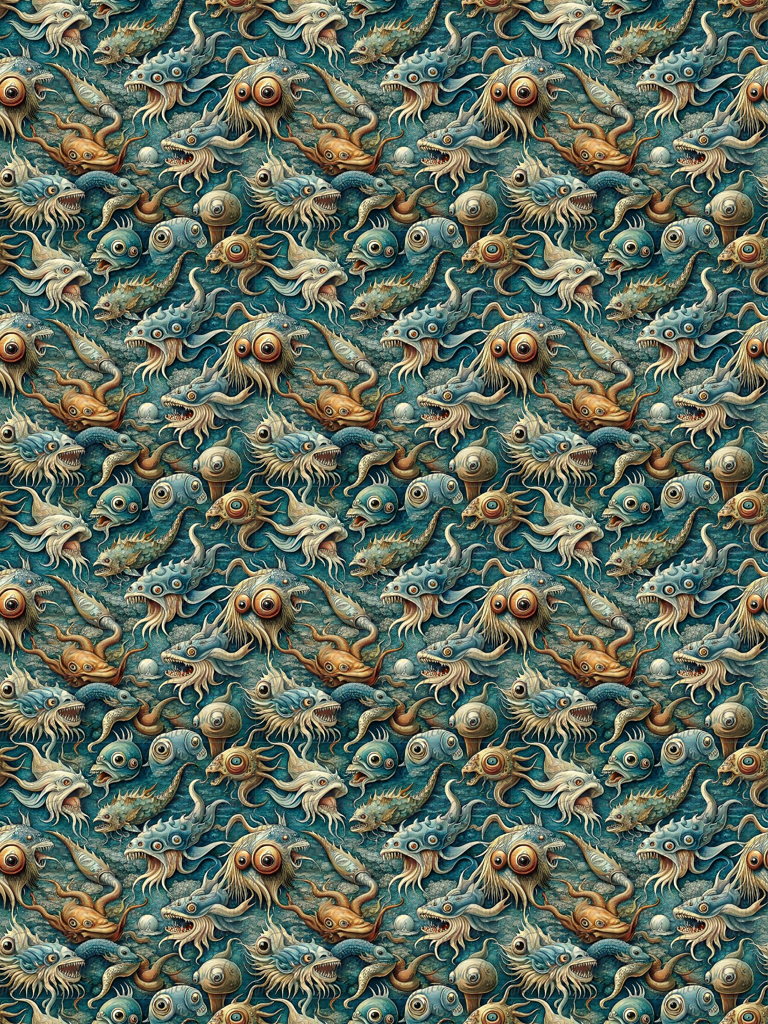 Weird Surreal Sea Monsters – Seamless Digital Papers product image (5)