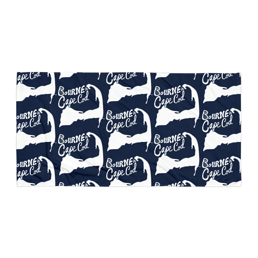 BOURNE to Cape Cod™ | Coastal Classic Beach Towel | All-Over Logo Print | Vibrant Colors for Salty Souls | White Logo on Navy product image (1)