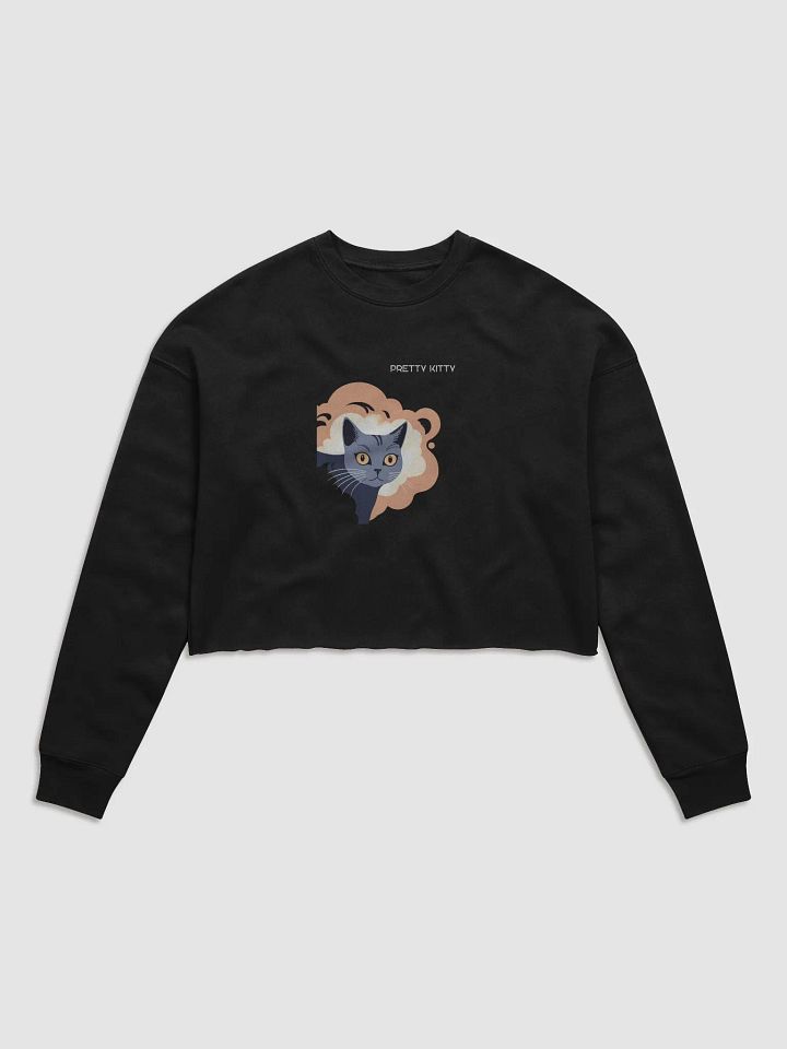 Whimsical Cat Illustration Fleece Crop Sweatshirt product image (1)