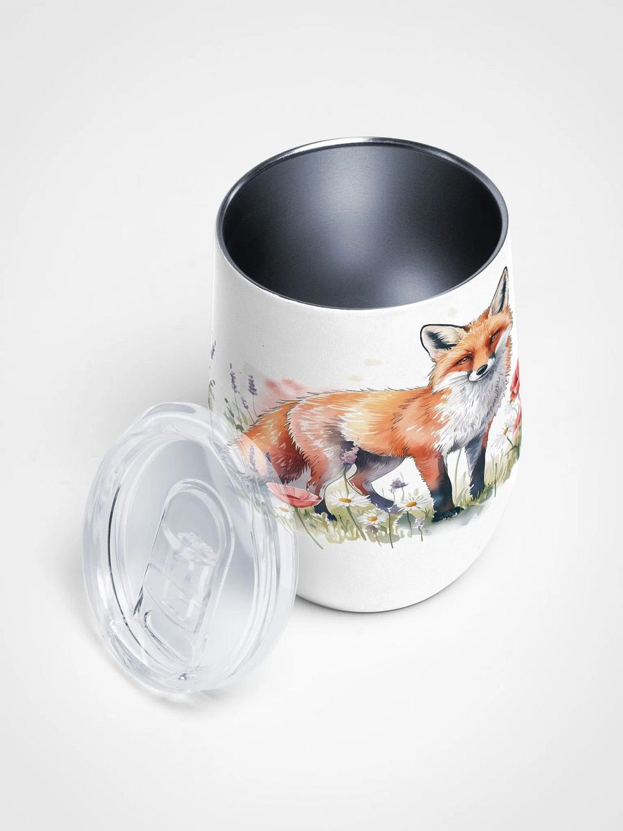 Majestic Fox in Blooming Meadow 12 Oz Wine Tumbler – Elegant Fox & Wildflower Watercolor Design product image (4)