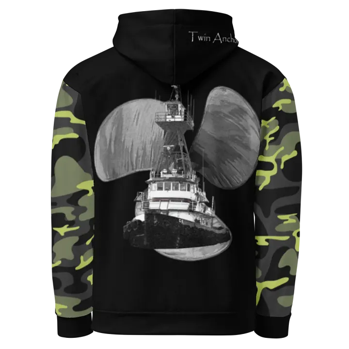 Camouflage & Black Three blade prop Tug CE Hoodie product image (1)