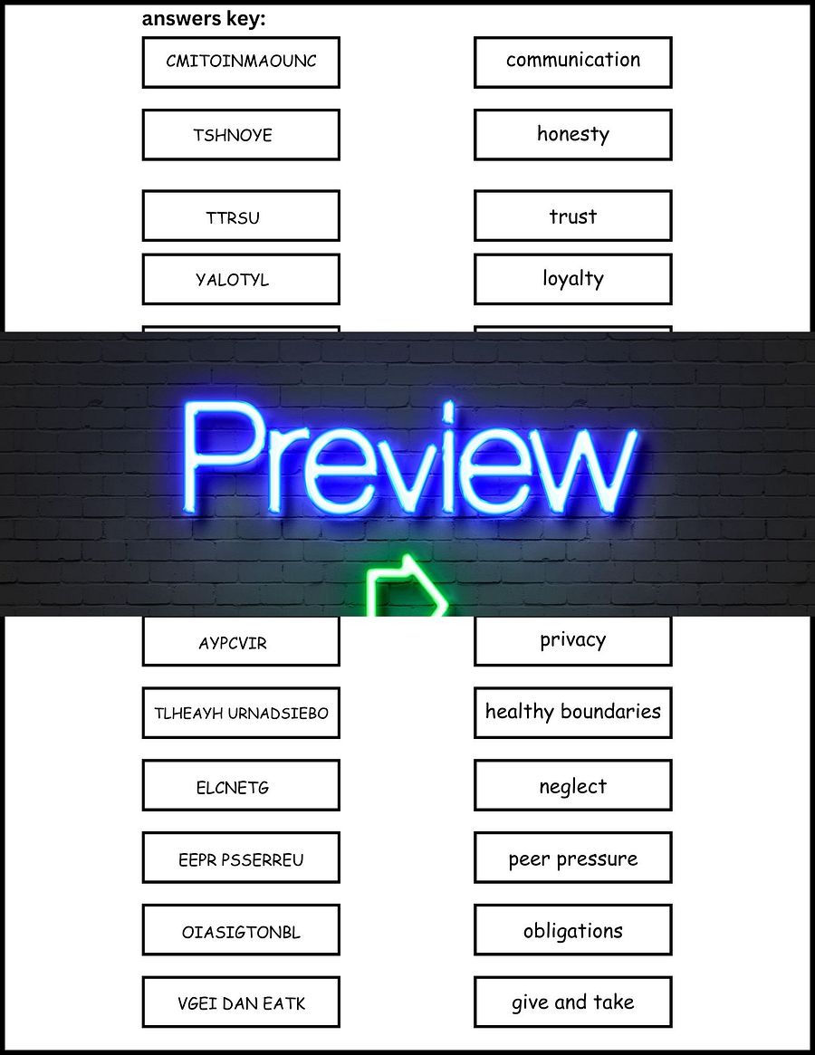 Healthy and Unhealthy Relationships Word Scramble Worksheet product image (2)