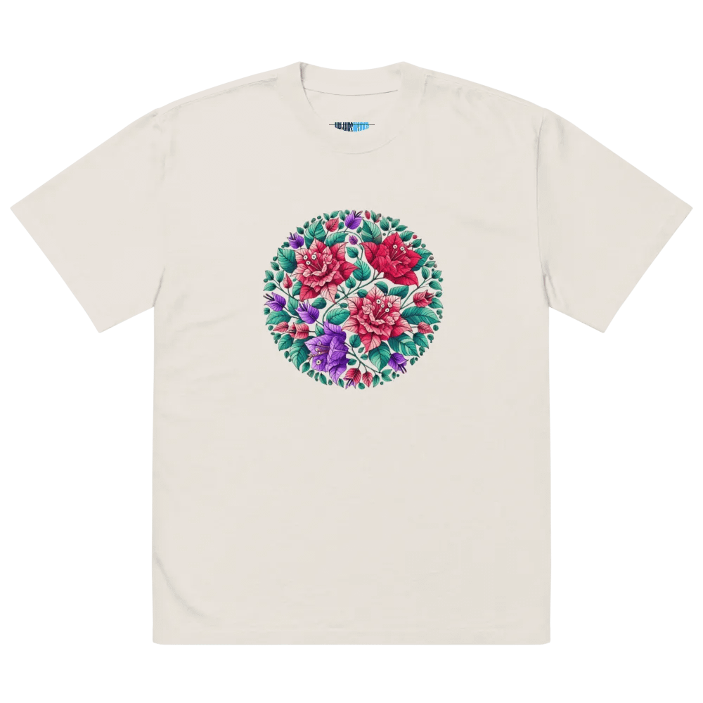 Symmetrical Floral Harmony Oversized T-Shirt | AI Design Bougainvillea Flower product image (2)