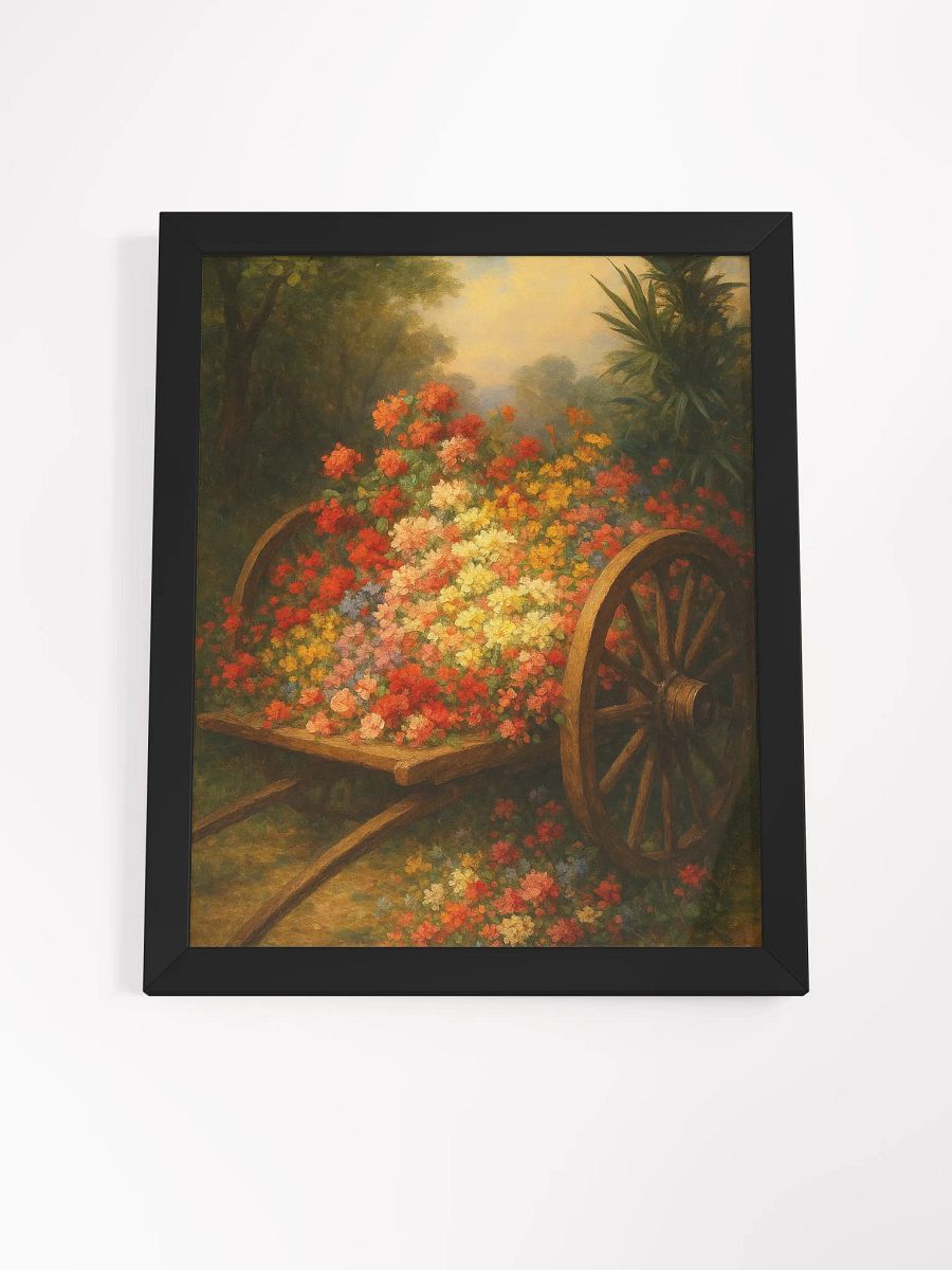 Rustic Floral Cart Wall Art – Romantic Oil Painting Style Wildflower Garden Print product image (16)