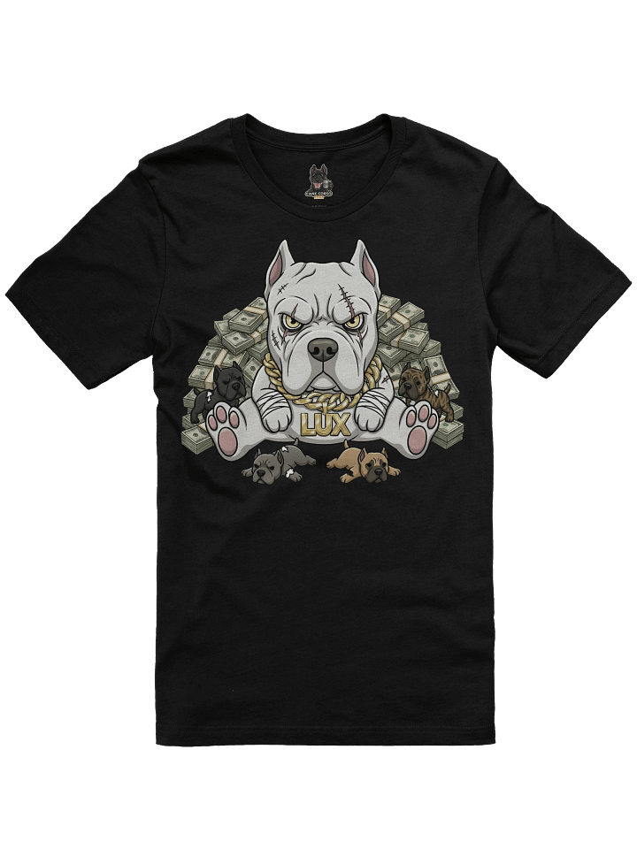 White Cane Corso Sitting on Money Like a Mafia Boss – Viral Luxury Cane Corso T-Shirt That Broke the Internet! product image (1)
