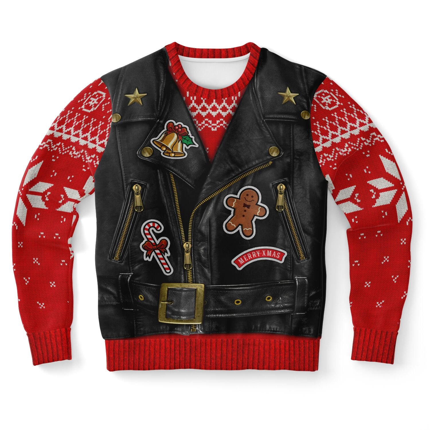 Biker Santa Christmas Sweater - Rebellious Holiday Leather Vest Design Ugly Christmas Sweater product image (9)