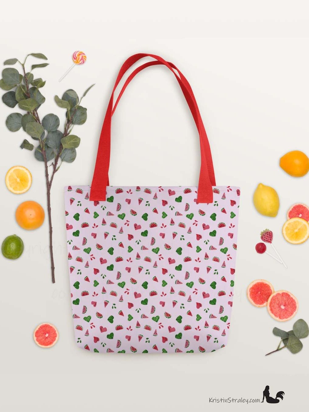 Tossed Watermelons and Hearts on Pink Reusable Tote Bag product image (8)