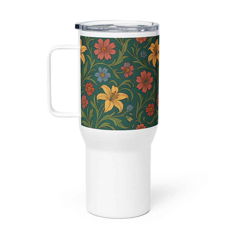 Vintage Lily and Daisy Floral Travel Mug with Handle – 25oz & 40oz Insulated Coffee Tumbler for Hot and Cold Drinks product image (1)