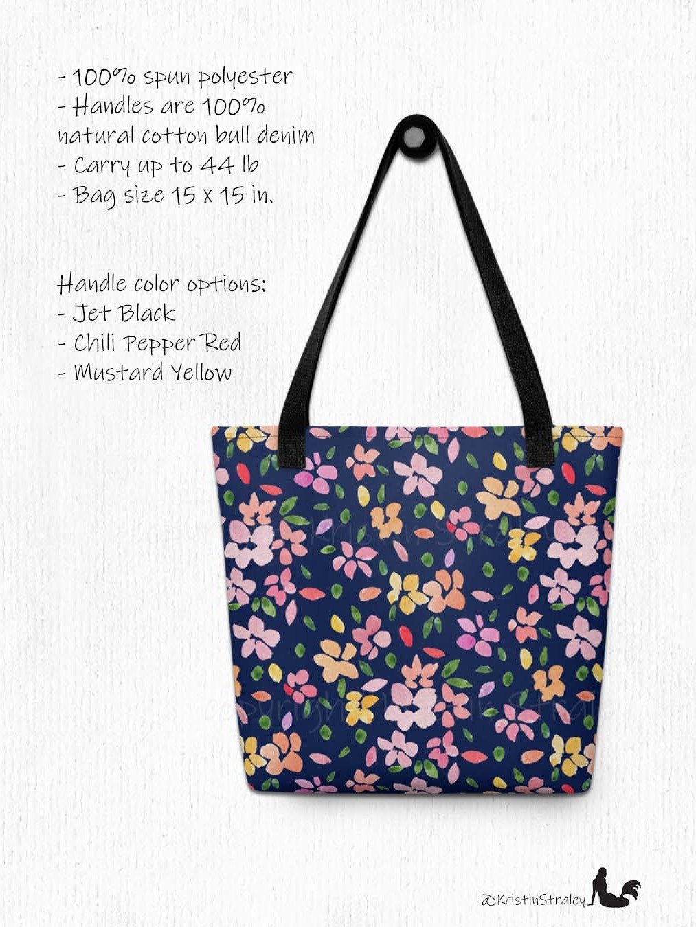Spring Flowers Lg on Navy Blue Tote Bag product image (2)