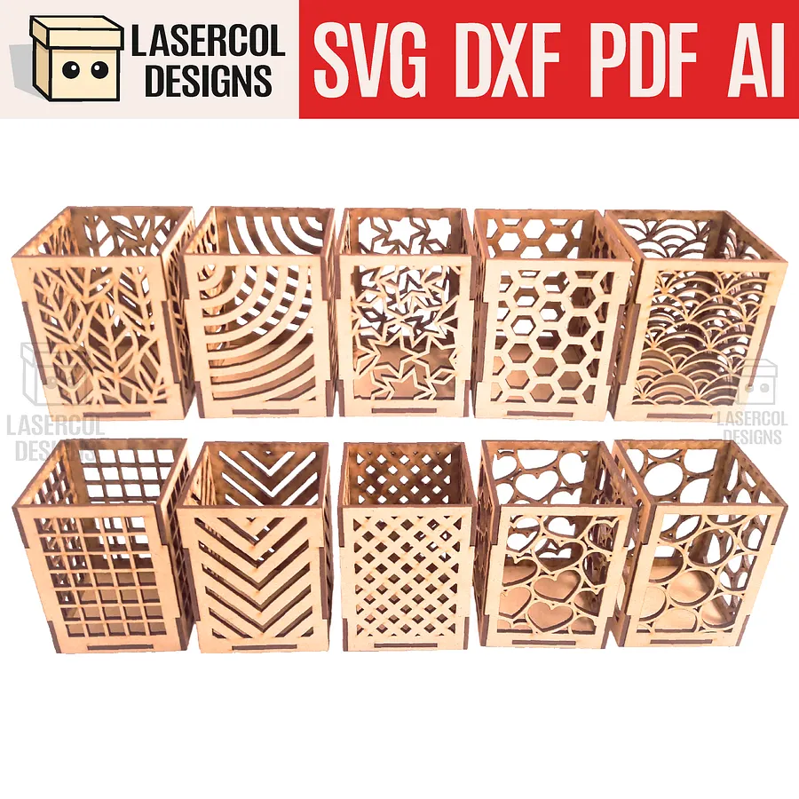 Pencil Holder (Ten Styles) File - Laser Cut Files product image (1)
