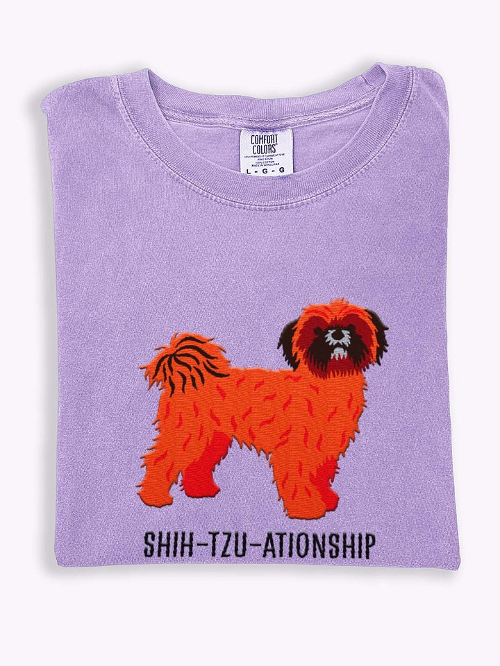 Shih-Tzu-ationship T-Shirt(Embroidered) of a Shih Tzu(Red with Black Mask) product image (1)
