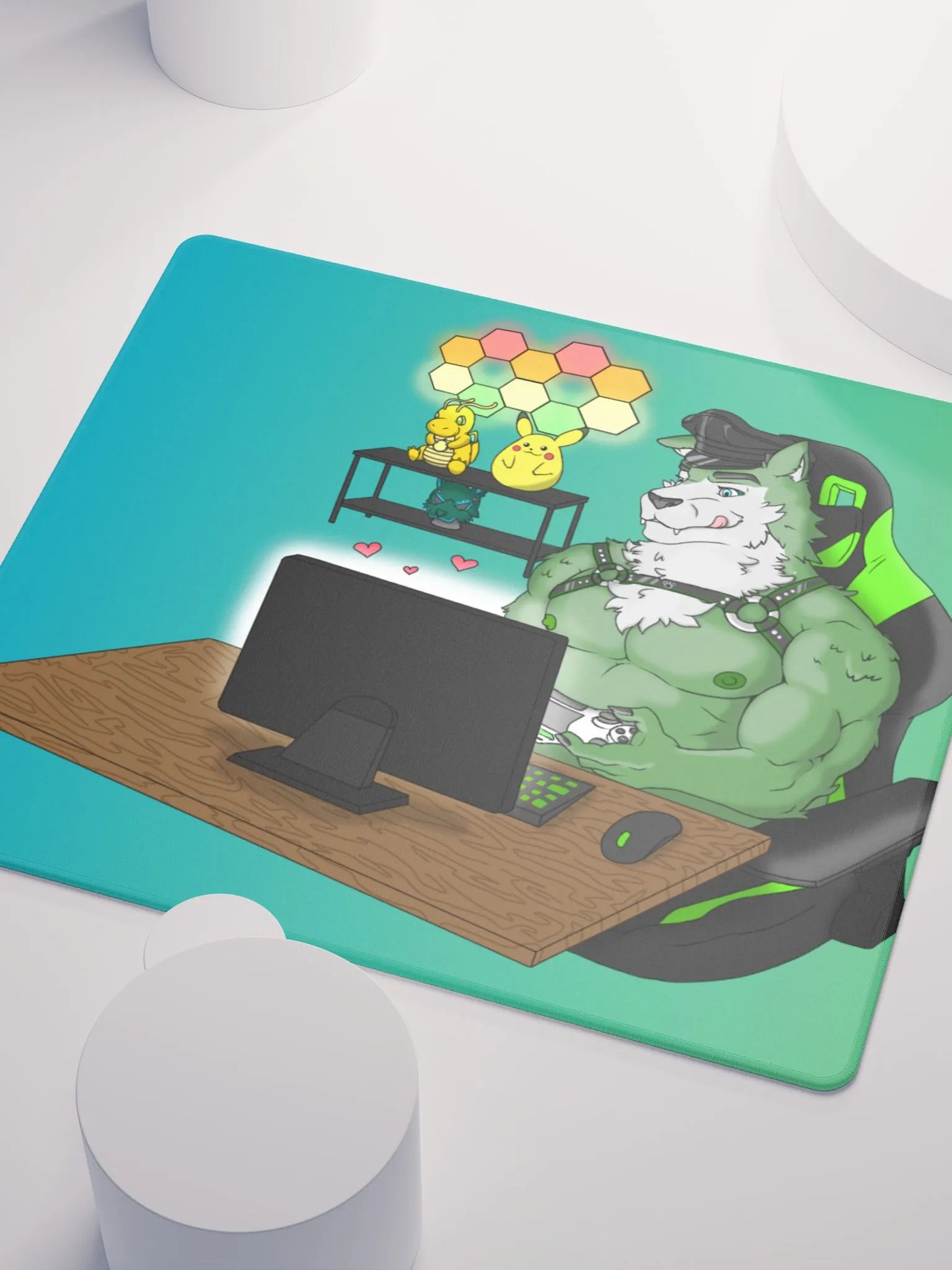 Cozy Wolf Dad Gaming Mouse Pad (Green / Left) product image (6)