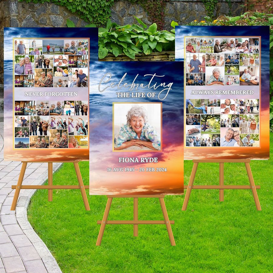 Magic Sky Funeral Photo Collage Sign Set Canva Template product image (2)