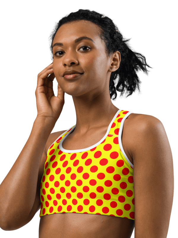 Red Polka Dots on Yellow Sports Bra product image (1)