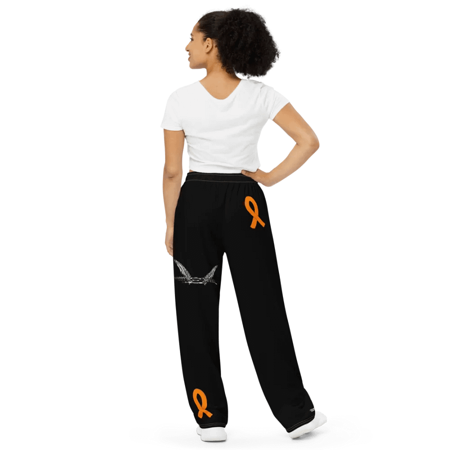 White HApex Gear White Logo Cancer Awareness Orange Ribbon. Black Unisex Wide-Leg Pants product image (4)