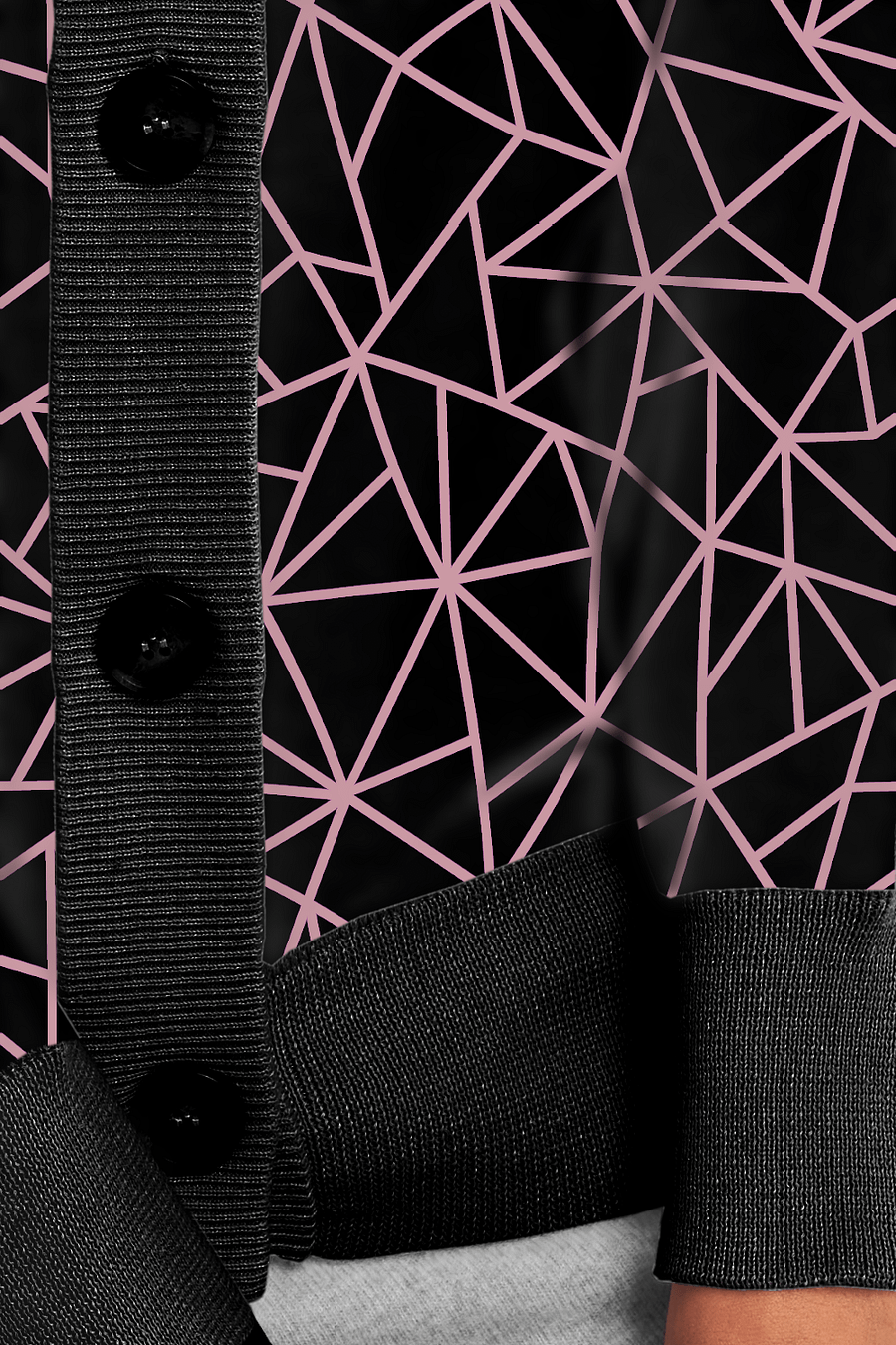 Pink Black Geometric Pattern Cardigan Sweater product image (12)