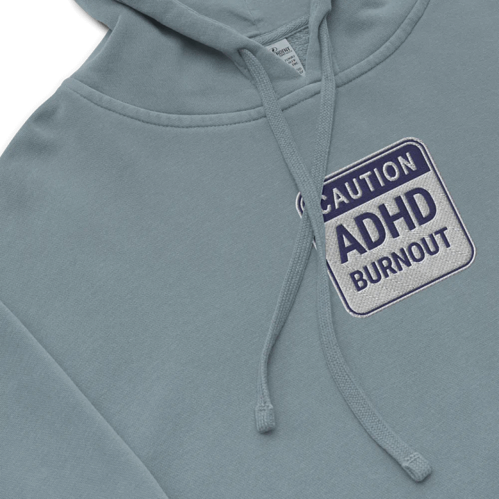 CAUTION: ADHD BURNOUT embroidered pigment hoodie (navy design) product image (1)