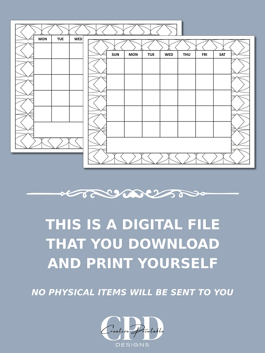 Printable Undated Monthly Calendar With Patterns To Color product image (6)