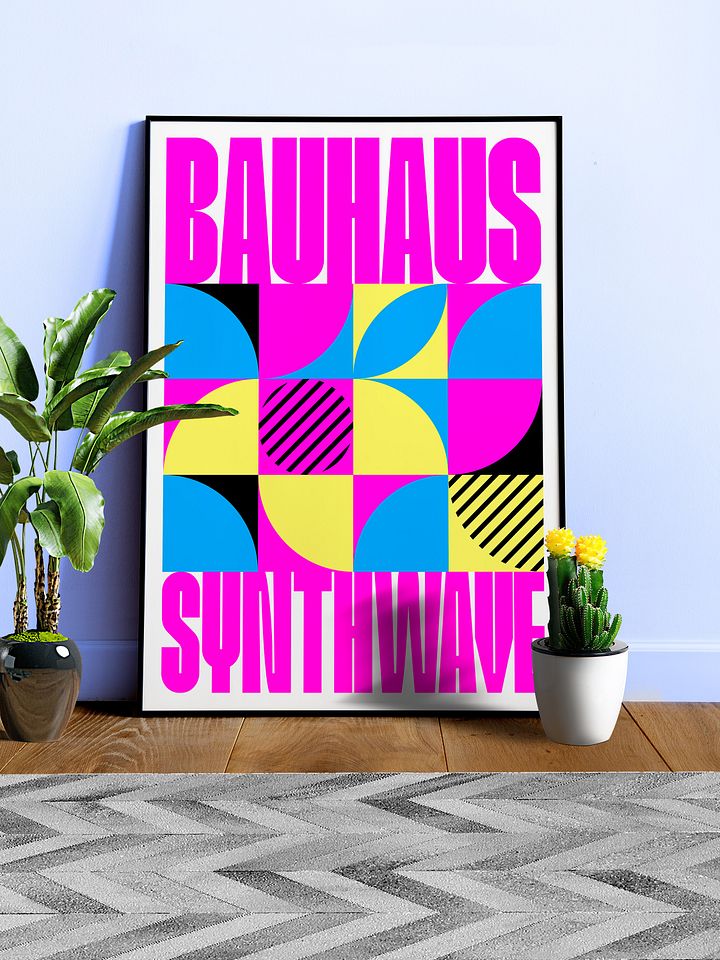 Bauhaus Synthwave #1 poster (fuchsia/magenta-blue) — abstract poster, retrowave print, vaporwave geometric art, 1980s print,1930s wall decor product image (1)