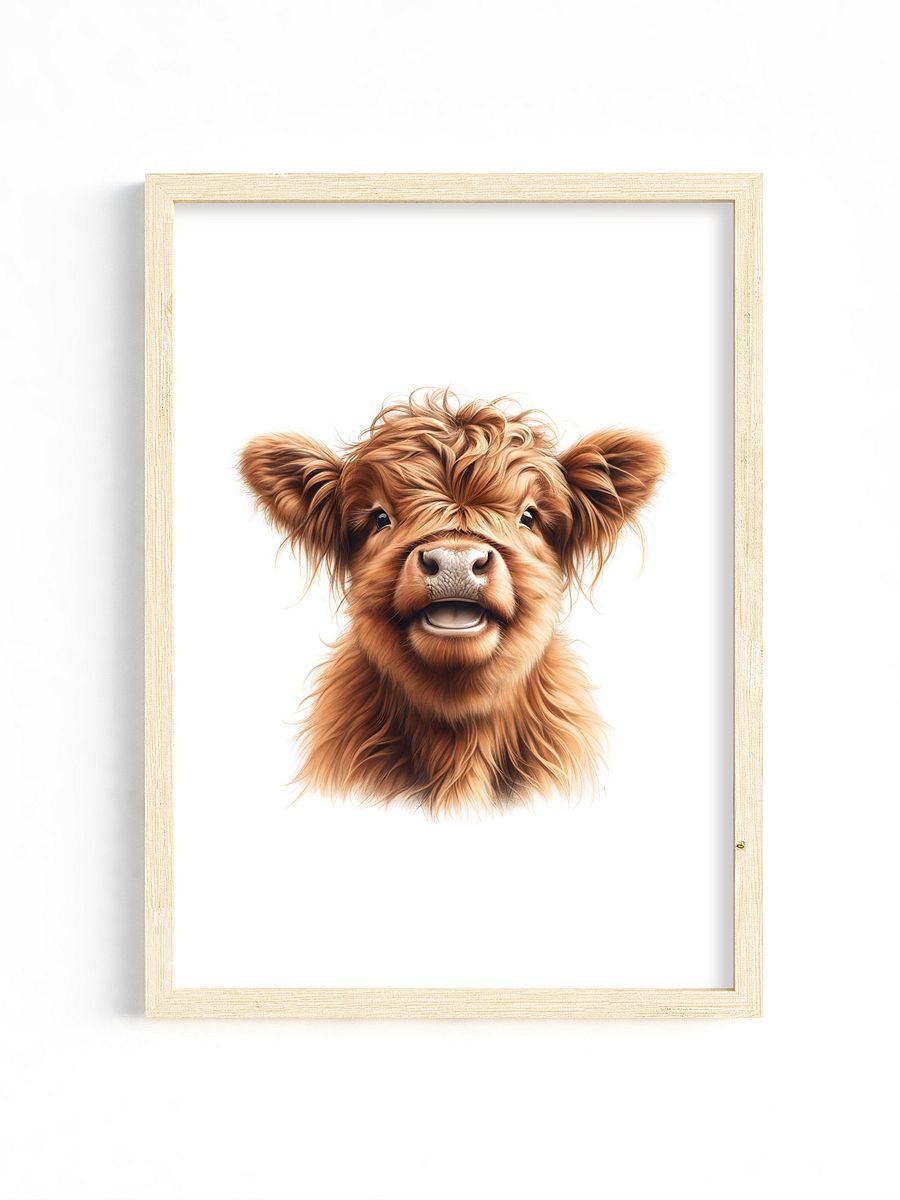 Happy Brown Highland Cow Nursery Print product image (1)