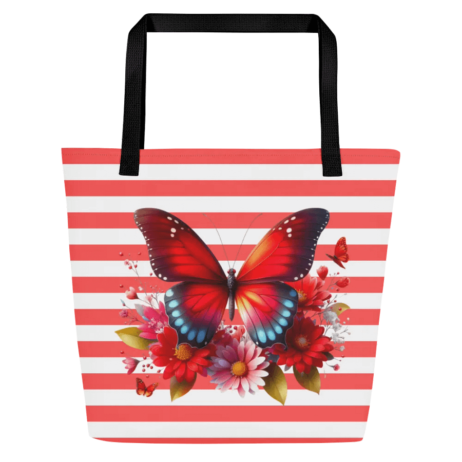 Vibrant Butterfly Paradise Red Stripped Tote Bag product image (3)