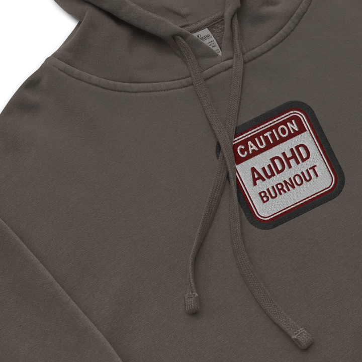 CAUTION: AuDHD BURNOUT embroidered pigment hoodie (maroon bubble design) product image (1)