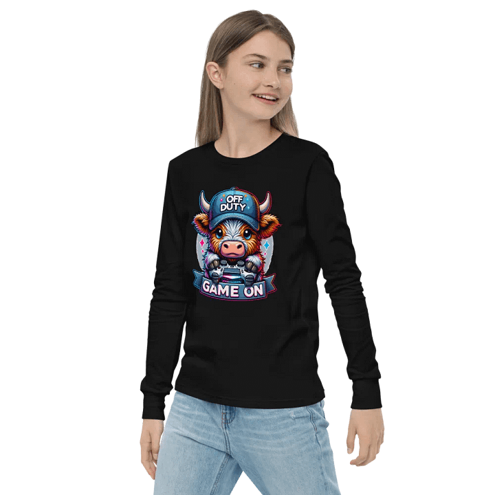 Off Duty Gaming Cow Youth Long Sleeve T-Shirt product image (7)