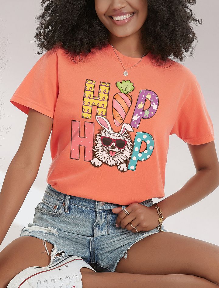 Hip Hop Easter Pomeranian (White) T-Shirt | Cute Easter Day Pomeranian Wearing Bunny Ears and Sunglasses product image (23)
