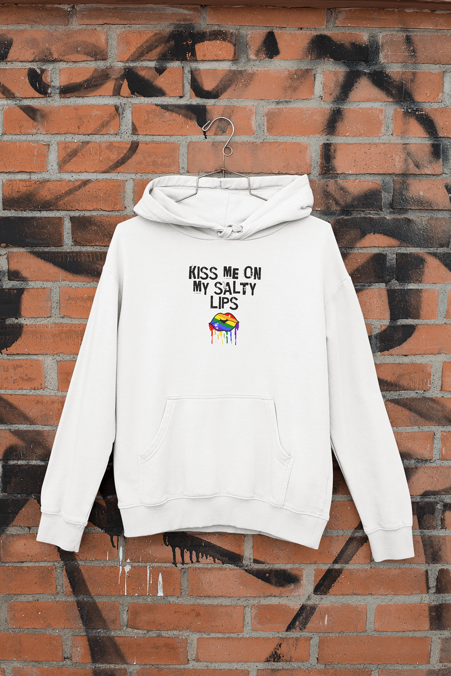 LGBTQ+ Hoodie Kiss Me On My Salty Lips Rainbow (White) product image (4)