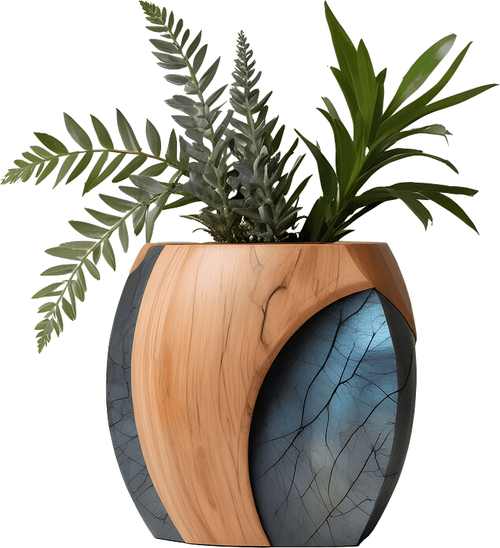 Celestial Grace – Boho Chic Wooden and Labradorite Planter PNG product image (1)