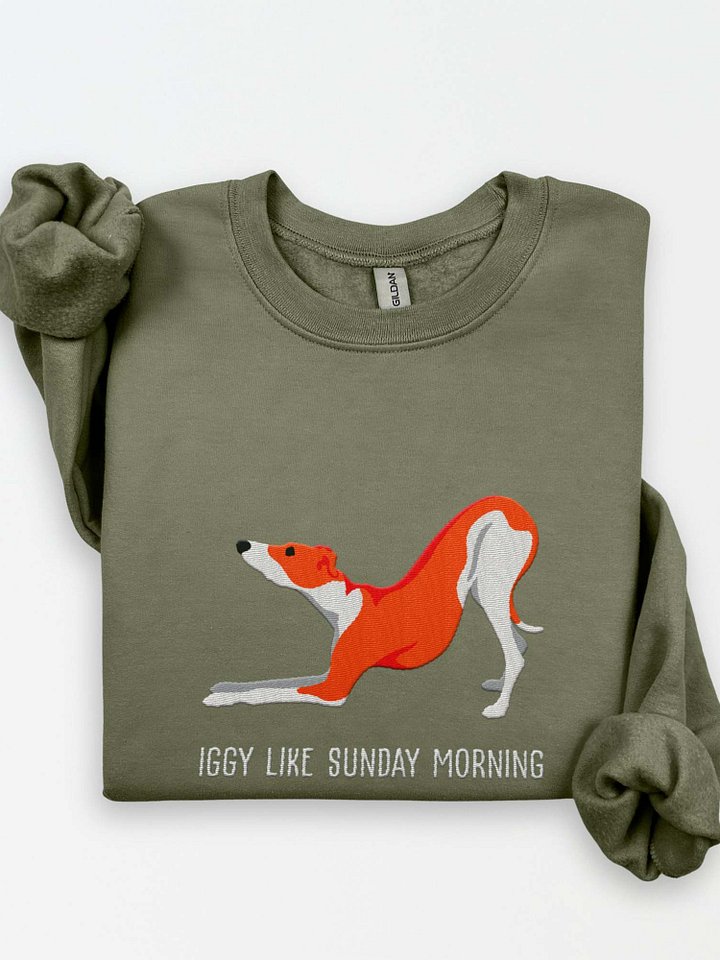 Iggy Like Sunday Morning Sweatshirt (Embroidered) of an Italian Greyhound(Red & White) product image (1)