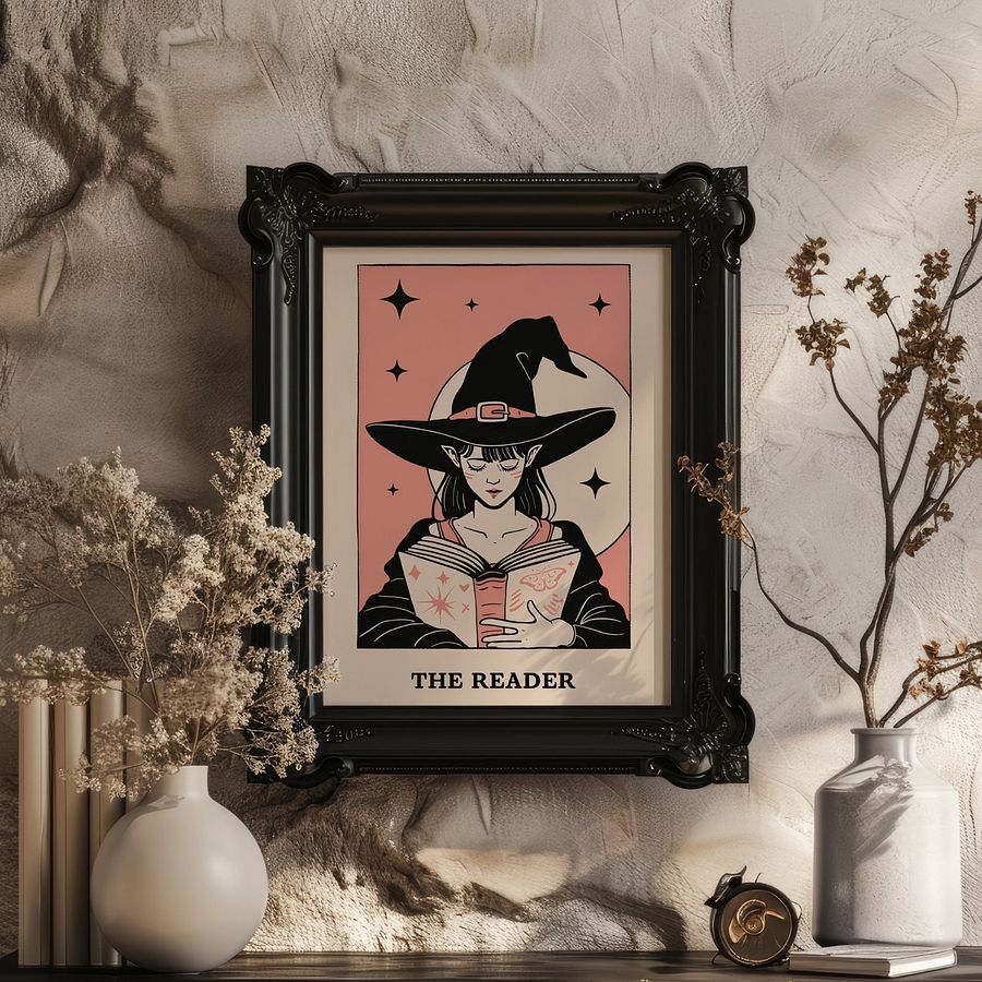 Pastel Pink& Black The Reader Tarot Card Art Print product image (26)