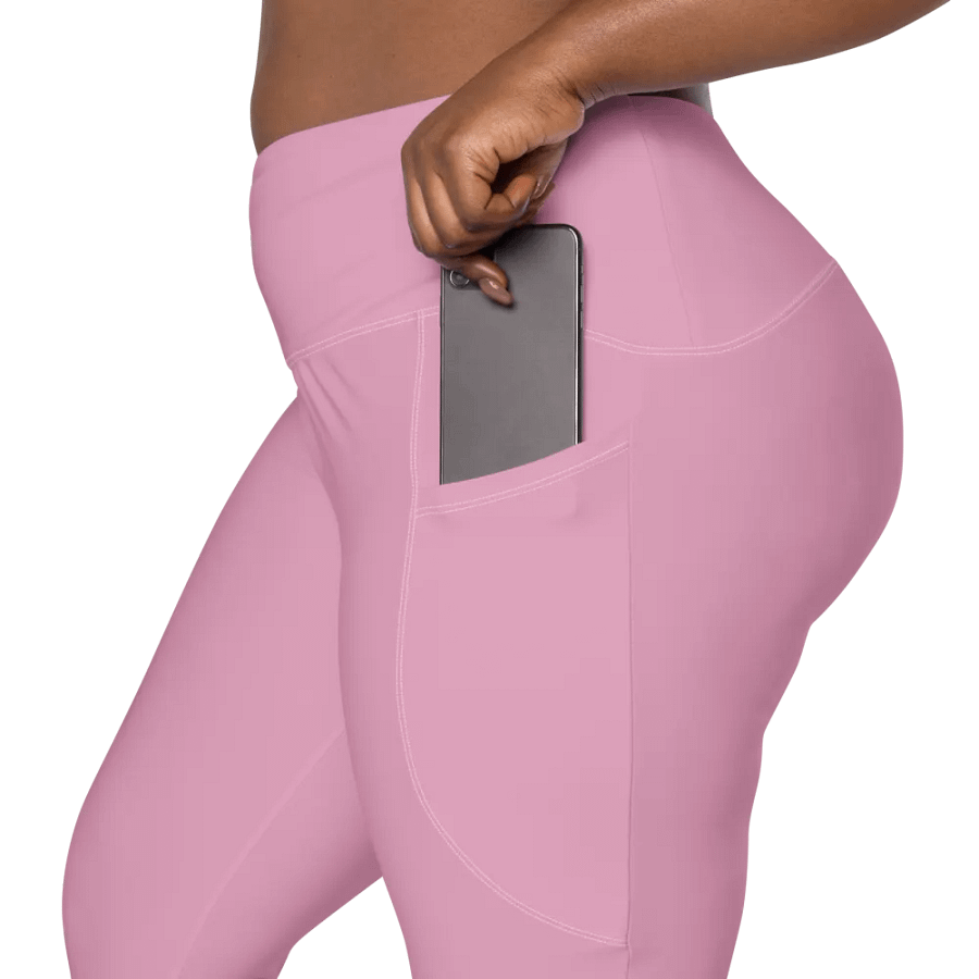 Plain Light Pink Light Summer Women's High Waisted Premium Crossover Leggings with Pockets by Treasure Pie product image (9)