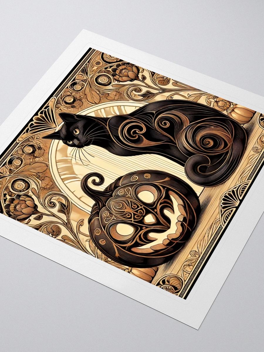 Art Nouveau Black Cat and Carved Pumpkin Vinyl Sticker – Halloween Elegance product image (3)