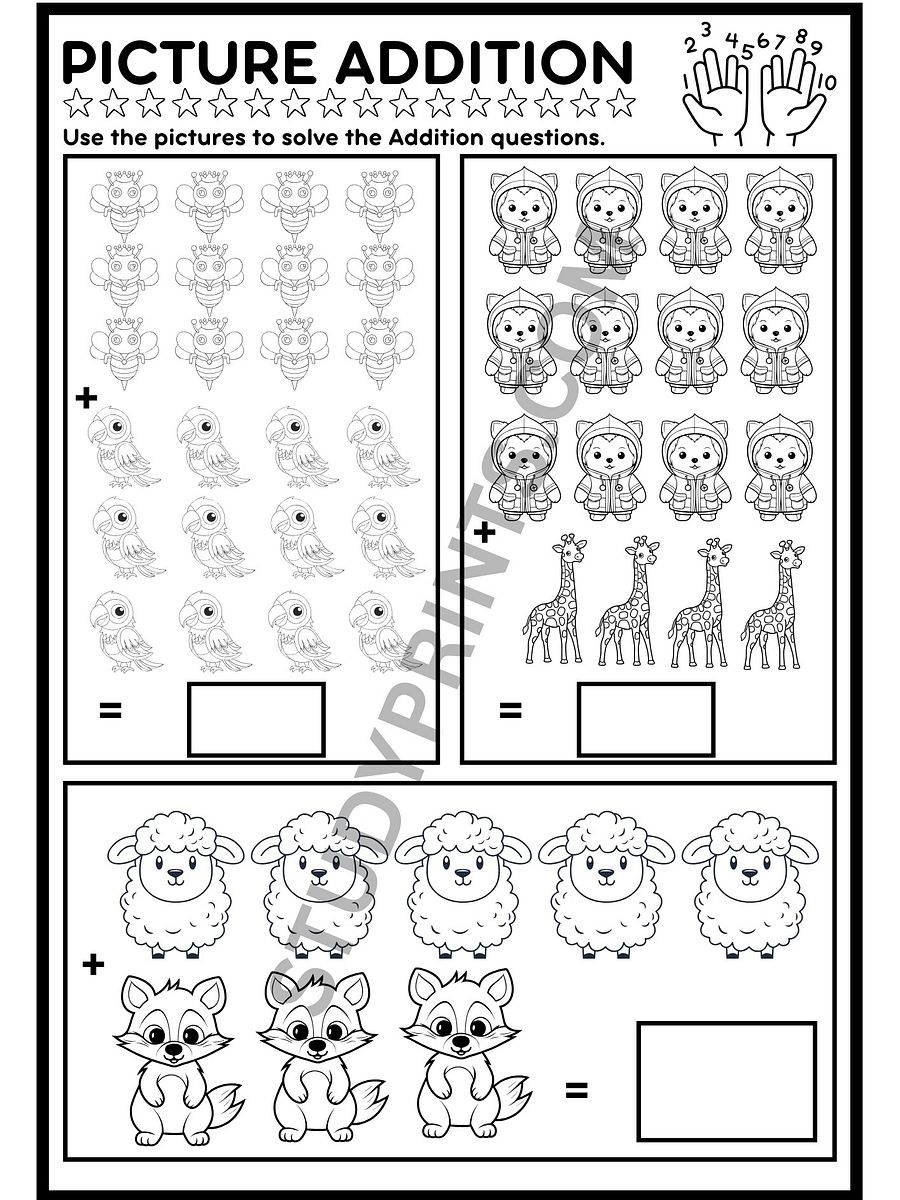 addition and subtraction worksheets for kindergarten with pictures product image (5)