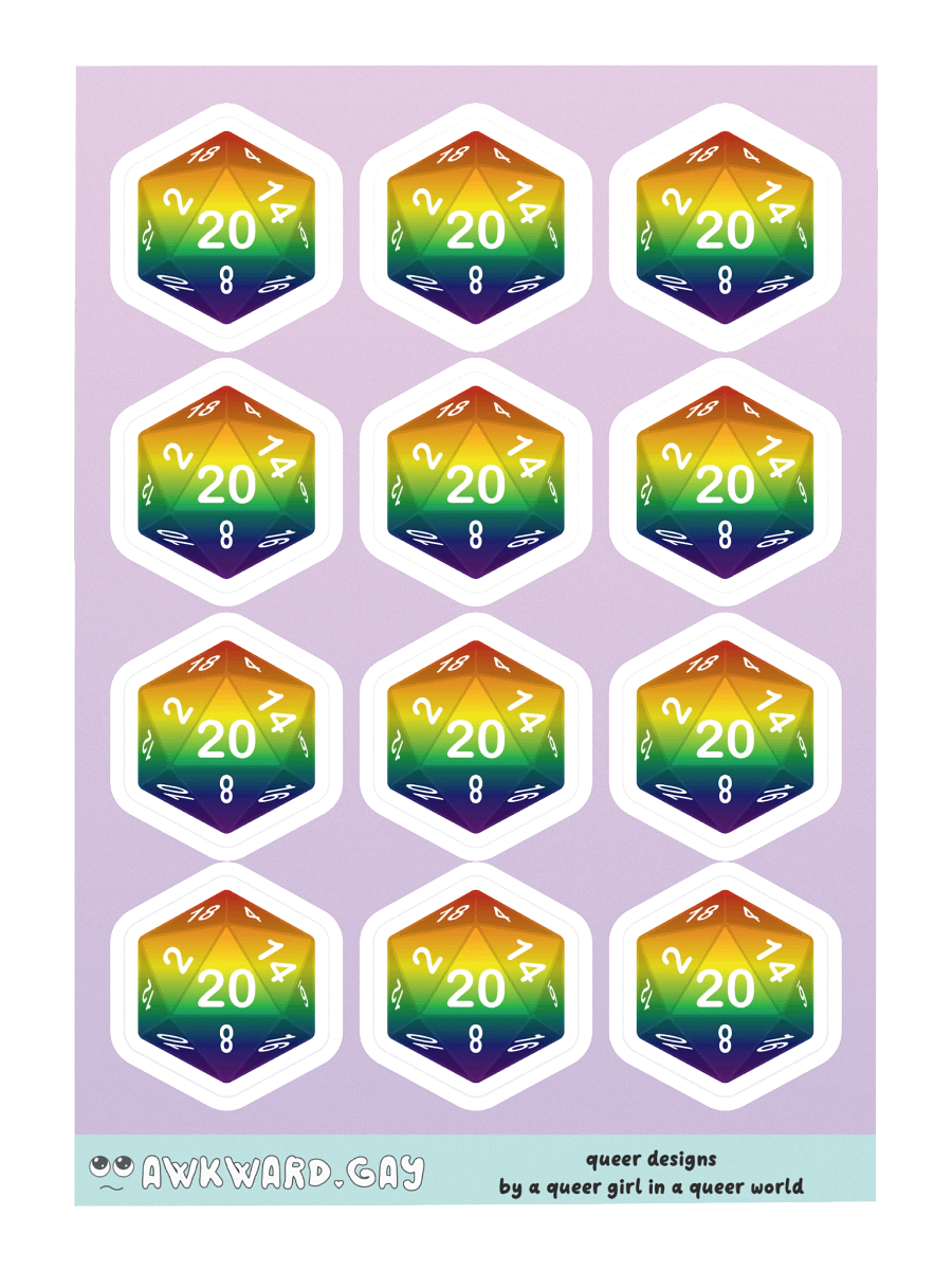 Rainbow Pride D20 Sticker Sheet product image (3)