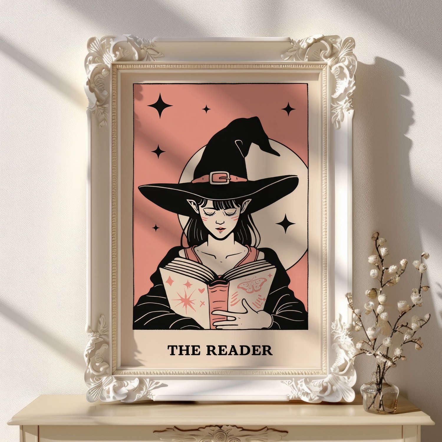 Pastel Pink& Black The Reader Tarot Card Art Print product image (21)