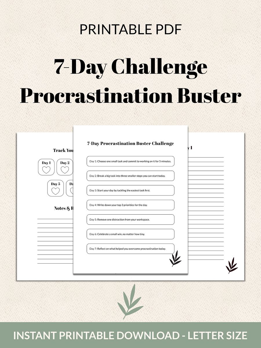 7-Day Procrastination Buster Challenge Printable product image (2)