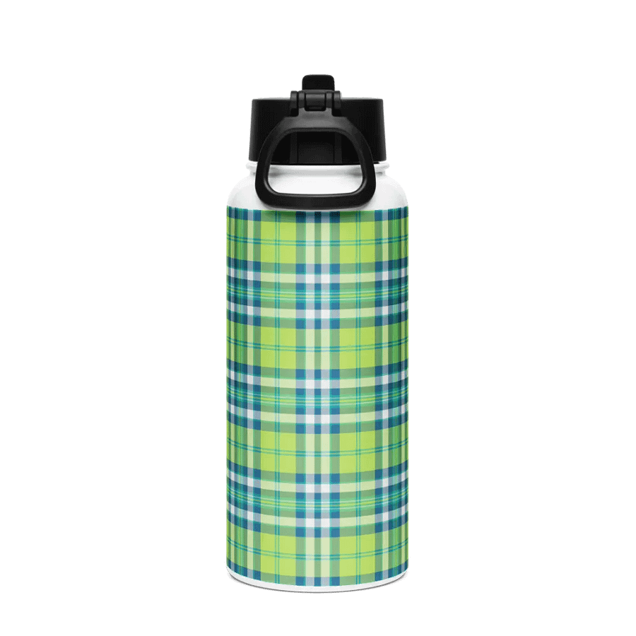 Lime Green and Turquoise Plaid Water Bottle product image (3)