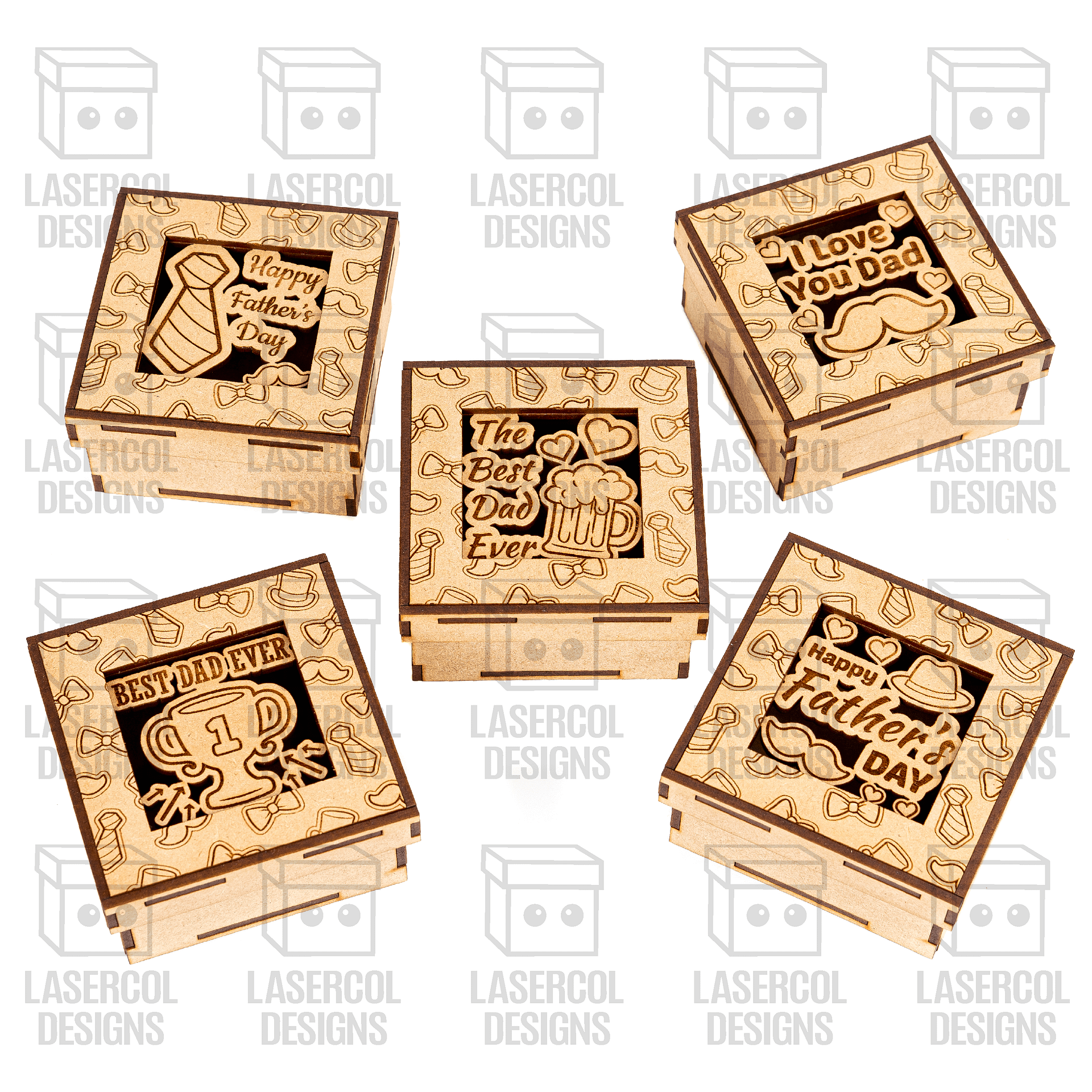 Father's Day Gift Boxes Set 1 (3 Sizes, 5 Styles) - Laser Cut Files product image (2)