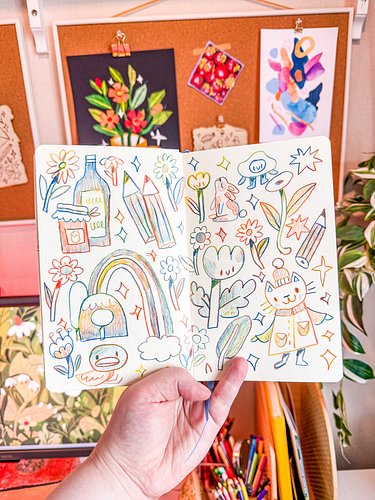 Recent sketchbook stuff! The second slide was made while hanging out with a dear friend!!! We both made strawberry collages. ...