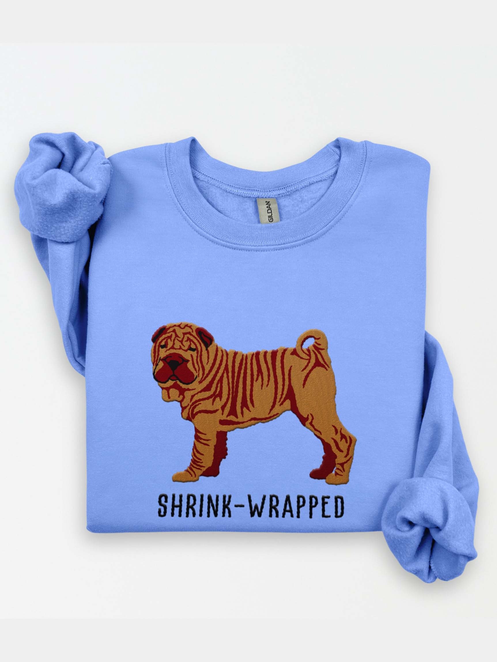 Shrink-Wrapped Sweatshirt (Embroidered) of a Chinese Shar-Pei(Tan) product image (1)