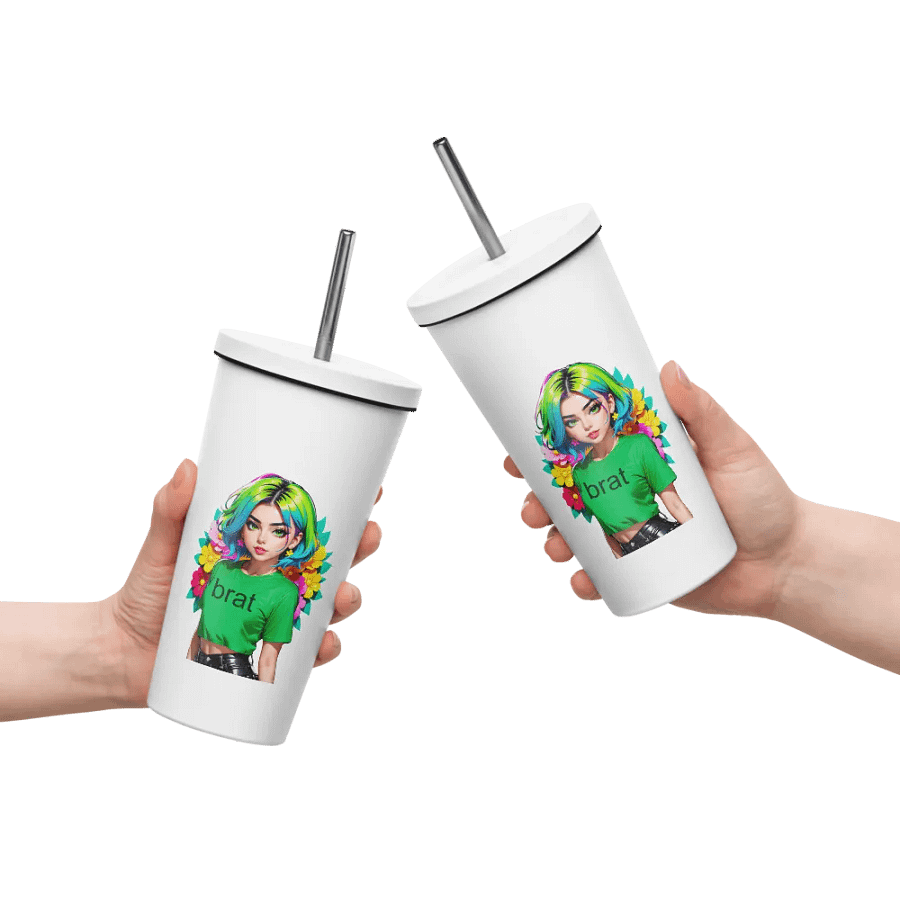 Brat 20 oz Tumbler Cup - White - Insulated Tumbler with a Straw v1 product image (10)