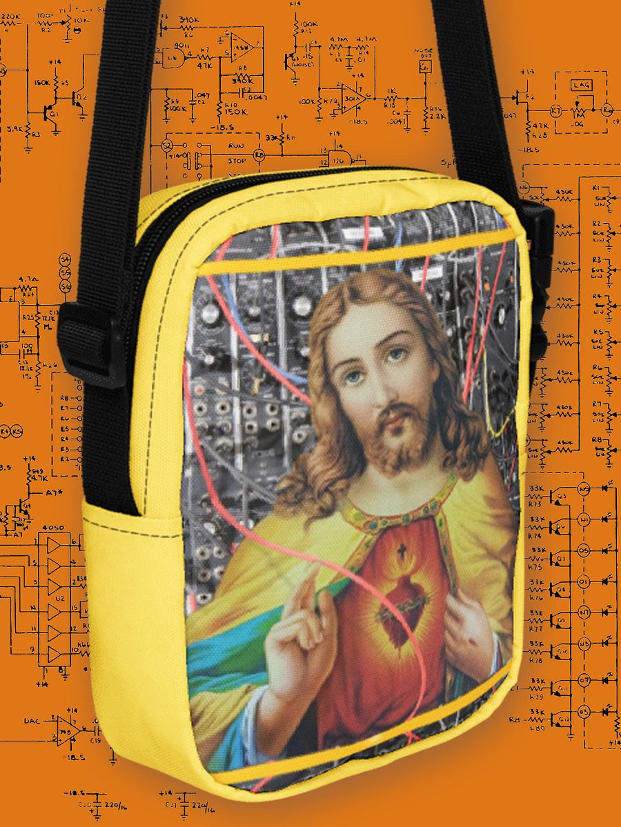 Jesus Christ Sacred Moog by Frank Fonik, Techno EDM Utility Crossbody Bag product image (1)