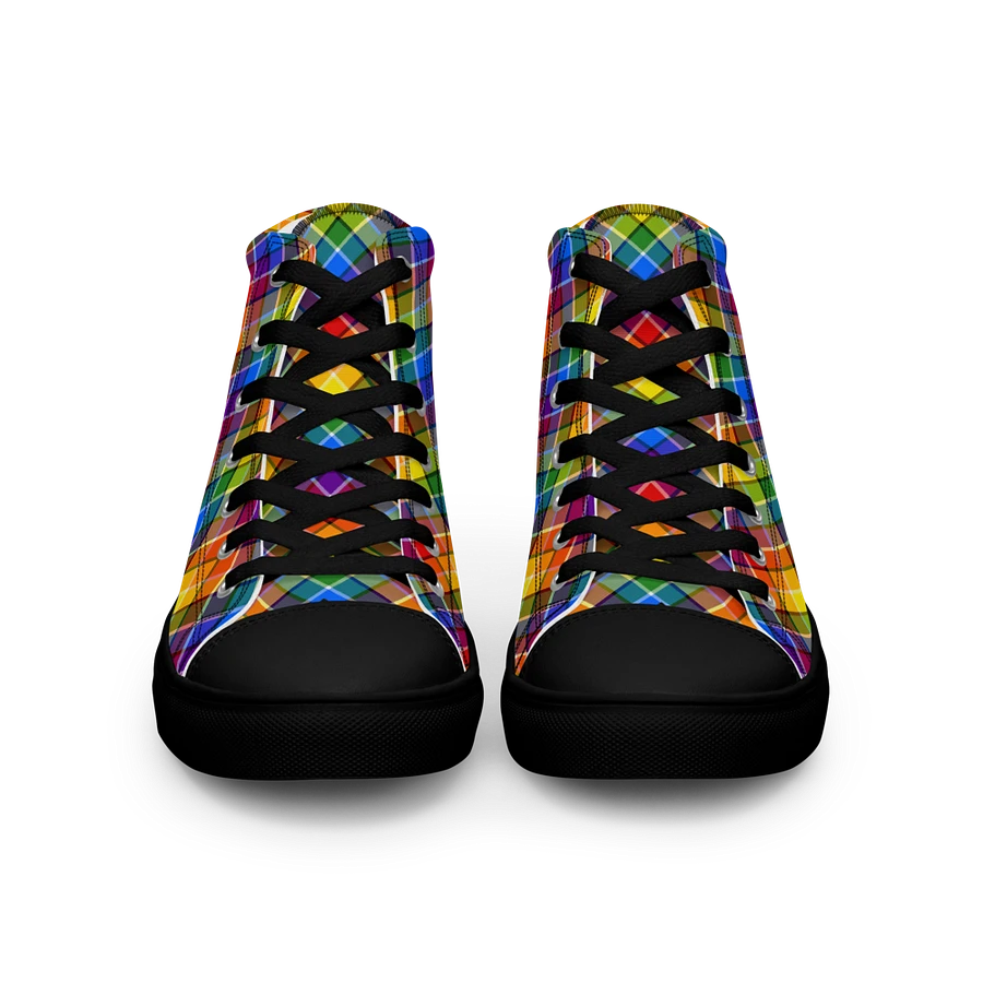 Bright Rainbow Plaid Men's High Top Shoes product image (14)